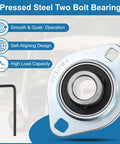 Two Pack Pillow Block Bearing Set With Three Quarter Inch Bore, Steel Flange Mounted Housing, Includes Wrench, ABEC 3
