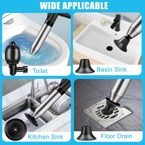 Heavy Duty Air Drain Blaster With Real Time Barometer And Storage Bag, High Pressure Toilet Plunger for toilets, sinks, and floor drains.
