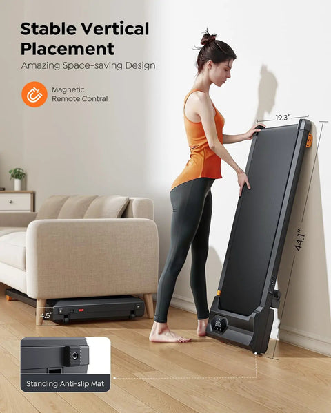 Walking Pad Treadmill With 10 Percent Incline For Home Office And Under Desk Use Ultra Compact Portable Treadmill shown folded