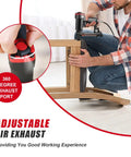 22 Gauge 3/8 Inch Crown Pneumatic Upholstery Stapler For 71 Series Staples in use, highlighting 360 degree adjustable exhaust
