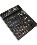 Top view of Two Channel PV 10 BT Bluetooth Compact Mixer With AutoTune Four Direct Outputs Four Mic Preamps, showing control knobs.