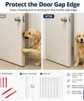 Doggo Approved Door Frame Guards Eight Pack Clear L Shaped Edge Protectors shown protecting door edges from dog damage.