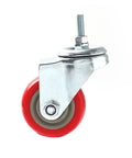 4 Pack Swivel Plate Stem Casters With Red Polyurethane Wheels, 3 Inch Wheel Diameter, 360 Degree Maneuverability, Side View