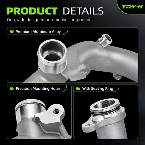 Drop In Aluminum Coolant Outlet Pipe LR092992 Heavy Duty Swap For Land Rover And Jaguar close-up showing precision mounting holes.