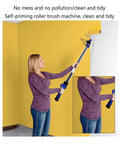 Self Priming Paint Roller With 1.6 Meter Extension Pole Removable Wool Core for smooth coating on yellow wall.