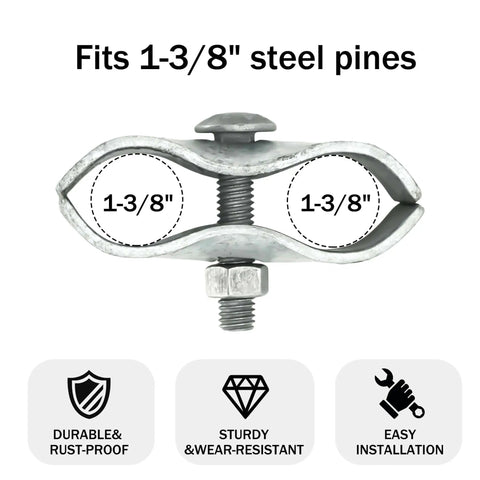 18 Piece Chain Link Fence Clamps Set For Dog Kennels 1 3 8 Inch Galvanized Steel Easy Install For Pipe And Panel Frames Rust And Corrosion Resistant Construction showing clamp fitting 1-3/8 inch pipe
