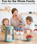 Fun for the whole family enjoying shaved ice from the Cool Blue 130W Electric Shaved Ice Machine And Snow Cone Maker.