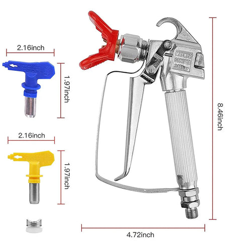 Top Tier Airless Paint Spray Gun Kit With Solid Steel Build, Two Reversible 517 Tips, Heavy Duty Guard for precise painting.