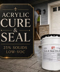 Professional Acrylic Concrete Cure And Seal For Pool Decks And Garages 5-gallon container with applicator on concrete.