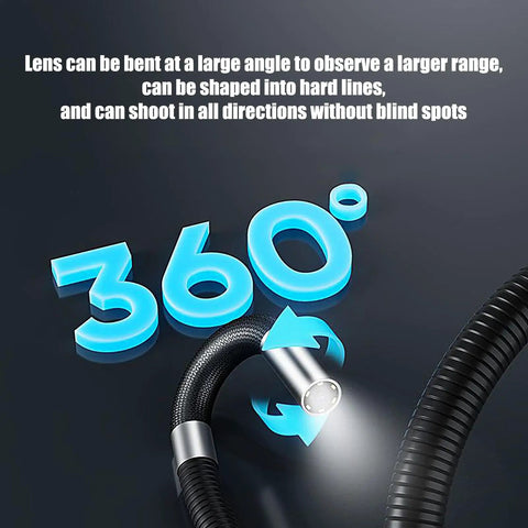 Heavy Duty Borescope Camera With Bendable Endoscope Lens For Tight Squeeze Diagnostics And Real Time Video Feed with a flexible 360-degree lens.