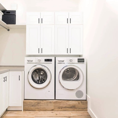 Brookings Shaker Bridge Wall Kitchen Cabinet W3012 30 W X 12 D X 12 H Painted White Solid Wood above laundry machines
