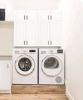 Laundry room with Brookings Shaker Unassembled Sink Base Cabinet 36 W 24 D 34.5 H Painted White Solid Wood cabinets.