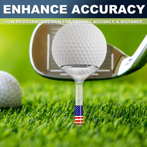 Transparent Three And A Quarter Inch Unbreakable Plastic Golf Tees That Cut Friction And Side Spin Fifty Count with American Flag Design