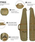 Soft Hunting Gear Case For Outdoors And Scopes, Padded Tactical Equipment Bag, adjustable sling, pockets, khaki, 52 inch, ideal for rifles