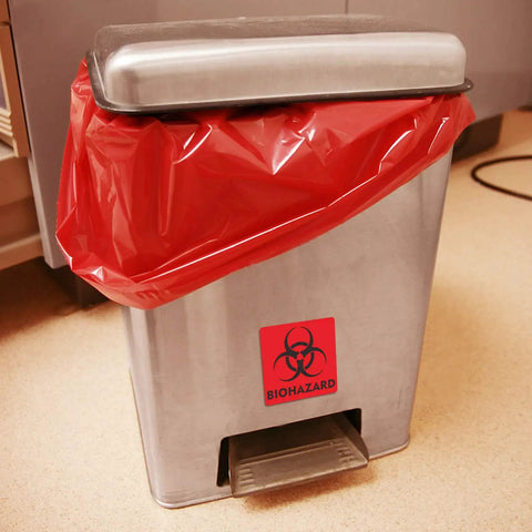 Heavy Duty 12 Pack Biohazard Stickers 6X6 Inches Real Thick Vinyl Decals Self Adhesive No Joke Waterproof Safety Warning Labels For Labs Clinics And Factories on metal trash can