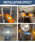 Installation of Universal 43 46mm Front Fork LED Turn Signals for Motorcycles 12V Amber Indicator Lights on various motorcycles.