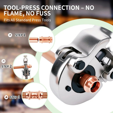 10 Pack Three Quarters Inch Copper Press Coupling With Stop Easy Install ProPress Fitting Seven Eighths Inch OD Heavy Duty Copper Coupler For Type M L K Pipes Water Supply HVAC Compatible With Hydraulic Press Tools, press tool connection steps