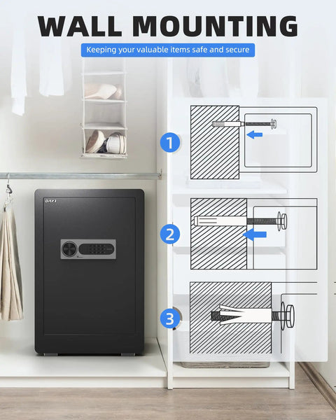 3.0 Cubic Feet Home Safe Box Built Tough With Fireproof Waterproof Bag Digital Keypad Dual Alarm System installation guide