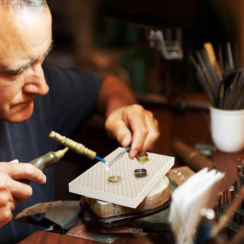 Craftsman using Six Piece Jewelry Soldering Kit With Ceramic Honeycomb Boards Copper Tong Solder Plate And Three Lock Tweezers Pro Grade Heat Proof Tools
