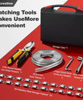 Cut To Fit Stainless Steel Hose Clamps Kit With 32.81 Ft Metal Strap And 20 Fasteners Worm Gear Drive Clamp, tools displayed