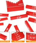 Pro Grade Setup Blocks Kit 16 Piece Precision Aluminum Height Gauge For Routers And Table Saws displayed with measurements