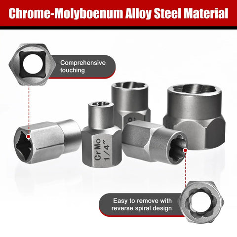 Bolt Extractor Set, 15 Piece Easy Out Bolt Kit for Rusted, Stripped and Damaged Nuts in Chrome-Molybdenum Alloy Steel