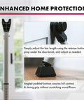 Adjustable 2 In 1 Door Security Bar With Scratch Proof Grip Removable Knob Top For Sliding Doors Sturdy Floor Bracket