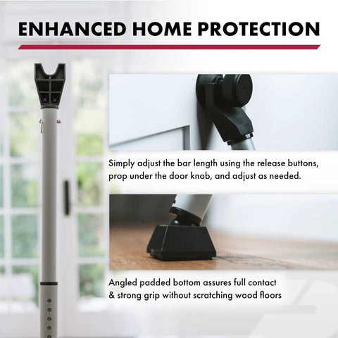Adjustable 2 In 1 Door Security Bar With Scratch Proof Grip Removable Knob Top For Sliding Doors Sturdy Floor Bracket