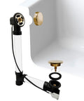 35 Inch Rock Solid Cable Driven Bath Waste with polished brass pop up stopper, featuring durable mechanism for easy sink installation.