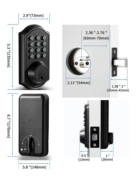 Cut The Cord On Lost Keys With This Keyless Entry Door Lock Featuring An Electronic Keypad Deadbolt For Your Front Door That Stores 100 Unique Codes With Smooth Daily Use dimensions and installation details