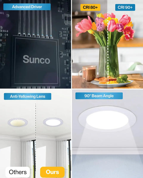 16 Pack 4 Inch LED Recessed Downlights With Junction Box Ultra Slim Canless Energy Saving Ceiling Lights 650 Lumen 10W 60W Equivalent 5000K Daylight Dimmable Wafer Thin IC Rated ETL Ceiling Light Kit