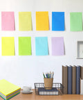 9 Pack 4x6 Inch Lined Sticky Notes With 35 Sheets Per Pad, Pastel Colors Memo Pads for Office and Home displayed on wall and desk