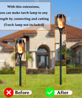 Solar Torch Flame Lamp Extension Kit With Joint Connectors 6 Pack to level up outdoor lamps, before and after height comparison