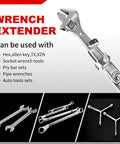 Extra Long Wrench Extension Bar for Maximum Leverage 16 Inch Universal Torque Adaptor shown with various compatible tools.