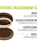 Three And A Quarter Inch Bed Roller And Furniture Wheel Gripper Caster Cups Set Of Four in Chocolate Brown with O Ring feature