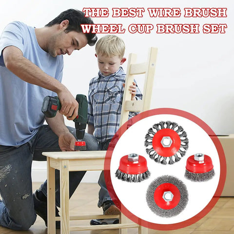 Four And One Half Inch Angle Grinder Wire Wheel Set with 3in & 4in cup and wheel brushes for DIY tasks
