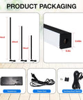 Product packaging showing sizes and items of Six Pcs Wood Slat LED Recessed Lighting Kit With Self Adhesive 3000K Warm White Light Easy Install Smart Switch And Adjustable Brightness For Cabinets And Kitchen Counters 2x36 2x24 2x16.