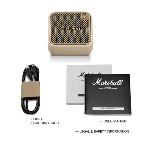 Willen II Portable Bluetooth Speaker With Rugged Waterproof And Dustproof Build, Loud Stereo Sound, Cream Finish, accessories included.
