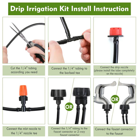 Installation steps for Drip Irrigation Kit For Garden And Greenhouse With 1/4 Inch Tubing Automatic Watering System for 50-75 m²