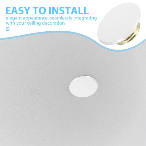 Slick White Iron Fire Sprinkler Covers 2 Pack mounted on a ceiling, showcasing a discreet clean look, easy installation