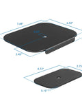 Built Tough Steel Monitor Mount Reinforcement Plate fits under 1-inch desks, dimensions displayed for secure dual monitor setups.