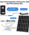 Solar Rechargeable Ceiling Fan Light With Battery Backup 20.5 Inch Outdoor Hanging Fan for Gazebo Chicken Coop Greenhouse