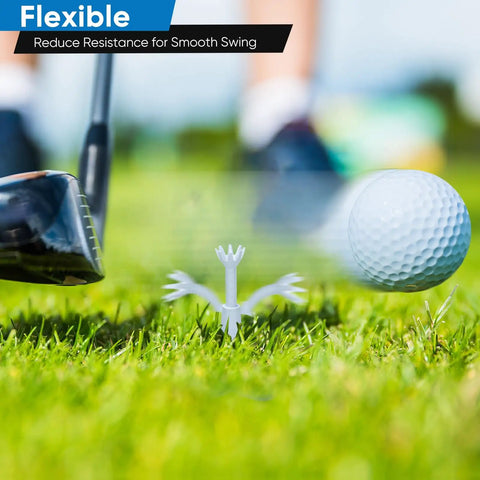Adjustable Golf Tees For Driving Range And Simulator Beefy Unbreakable Rubber Tees in use with golf club and ball