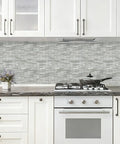 Peel And Stick Mirror Tile Strips Mosaic For Kitchen Backsplash, Silver Crystal Glass Tiles, 12x10 inches in modern kitchen