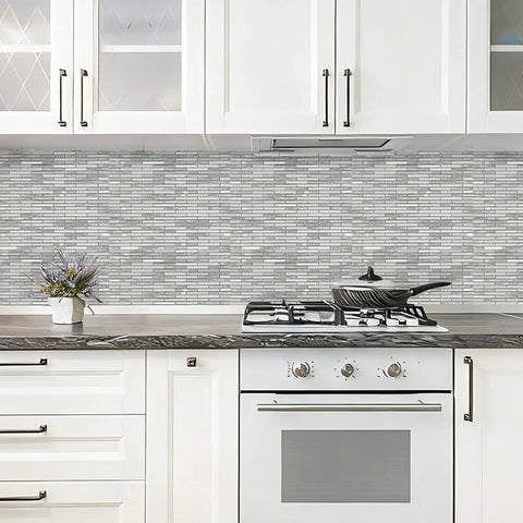 Peel And Stick Mirror Tile Strips Mosaic For Kitchen Backsplash, Silver Crystal Glass Tiles, 12x10 inches in modern kitchen