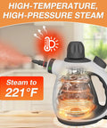 Straight Up Supercharge Handheld Steam Cleaner With Bonus Attachments, high-pressure steam gun showing water boiling to 221°F.