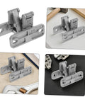 Heavy-duty stainless steel concealed hinge hardware; indoor/outdoor use, front, side, close-up, installed views.