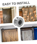 Heavy Duty Stainless Steel Sliding Door Rollers U Groove Caster Wheels with smooth glide design and showcased barn door installations.