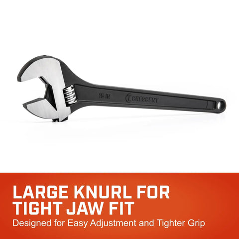 Heavy Duty Adjustable Black Oxide Wrench With Tapered Handle And Hex Jaw Design on white background, ergonomic grip