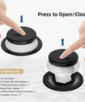 High End Matte Black Tip Toe Bathtub Drain Kit with Snap On Hair Catcher, shown in use with a finger pressing down.